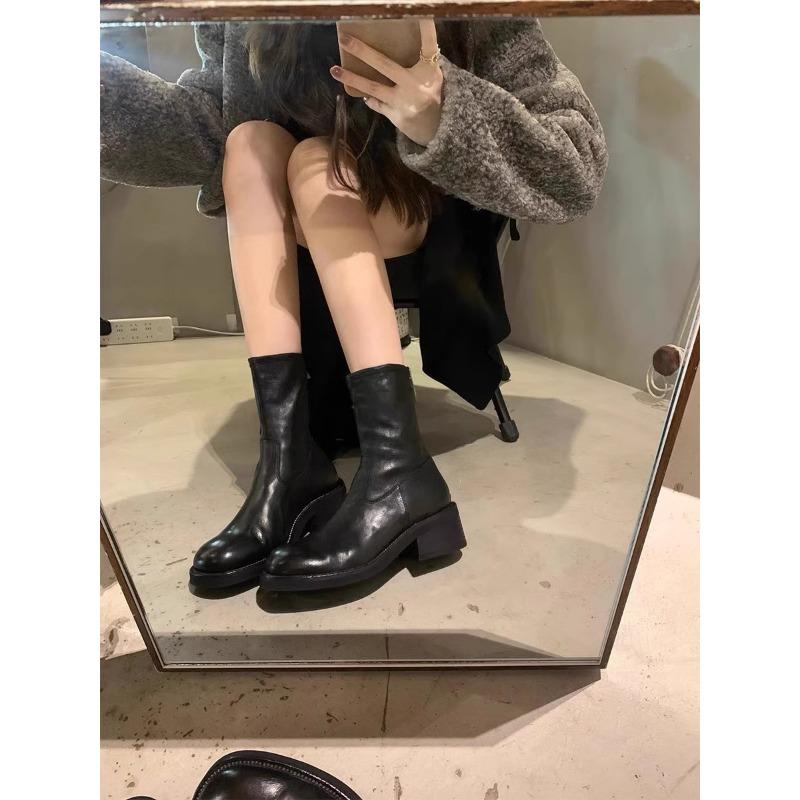 

Washed horsehide~ thick-soled short boots women s autumn leather retro single ankle boots small Martin boots thick heel thin boots 39