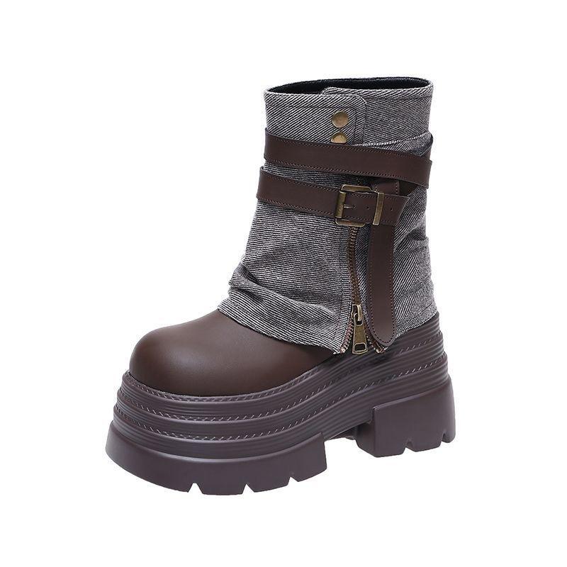 Cm Thick-soled Denim Stacked Short Boots Autumn New Small Man Heightening Martin Boots Pant Tube Boots Women