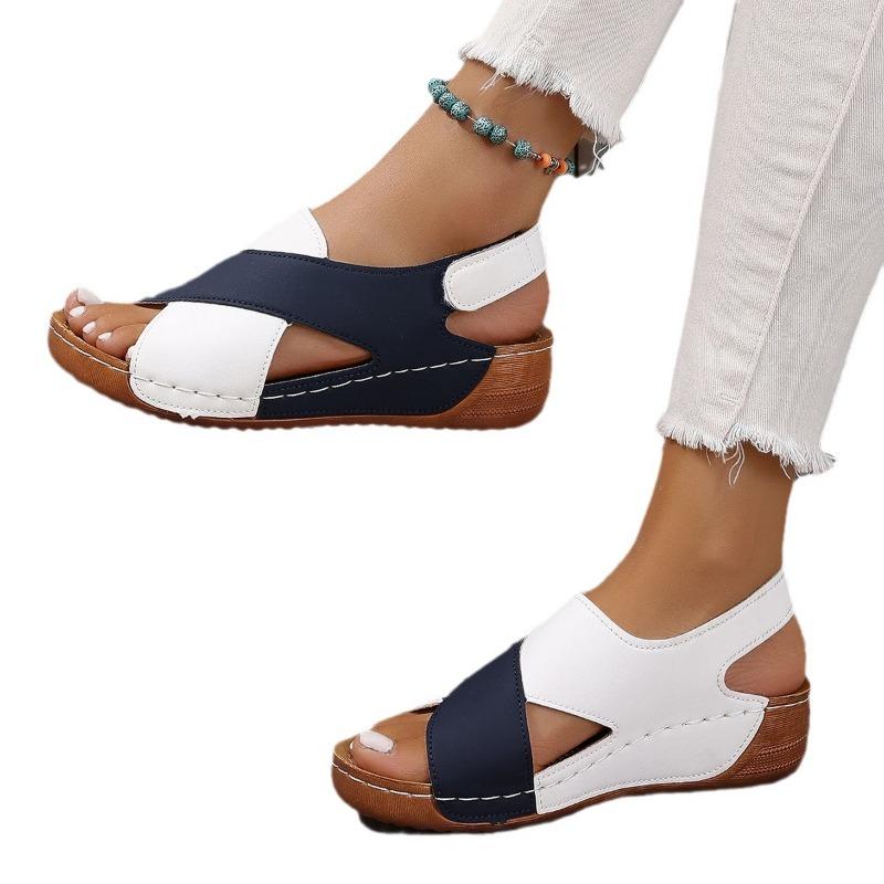 Spring and summer new cool women's shoes cross slope heel platform casual outer sandals