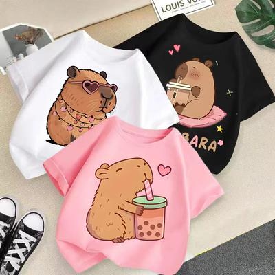 Nouveau T-shirt d'été mignon Animal Capybara Mode Imprimé pour Enfants Manches Courtes Mode Vêtements pour Enfants Purs
