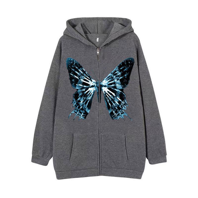 Európska a americká temná hip-hopová gotická mikina 2023 Harajuku Y2k Butterfly na zips pre mužov a ženy, trend bundy a mikiny Harajuku