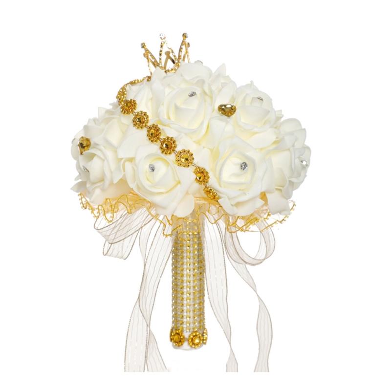 Шелковая Ткань Держащая Цветок Алмазная Корона Украшение Ручной Букет для Свадьбы