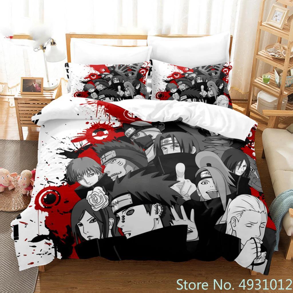 Anime Uchiha N-Naruto Uzumaki Red Cloud Bedding Sets Household Quilt Duvet Cover Itachi Home Textile Bed Suit Children Kids Gift