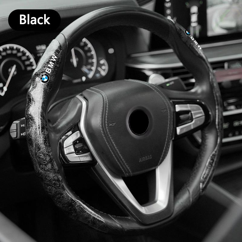 BBJV7 2Pcs Car Non-Slip Steering Wheel Cover Protection For BMW 50th M Sport M3 M4 M5 E36 E39 E46 E60 E90 F15 F20 G30 X1 X3 X5 X7 Logo