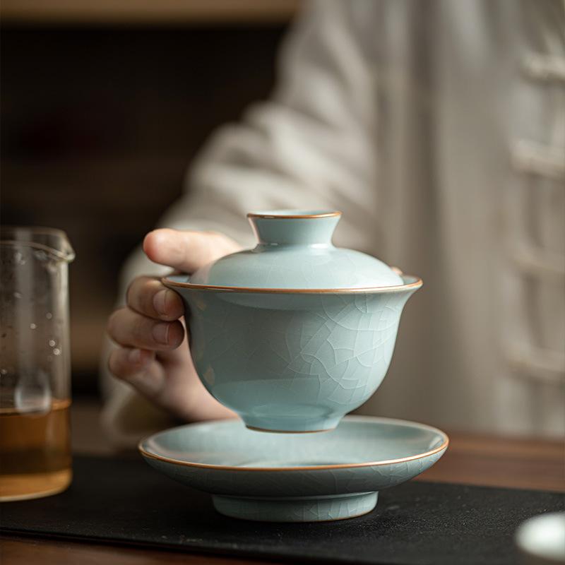 Tradiție Chineză Ceramică Ru Kiln Gaiwan Porțelan Făcut Manual Bol pentru Ceai Bol de Ceai Maestrul Bol de Ceai de Casă Ustensile de Ceai pentru Călătorie 135ml