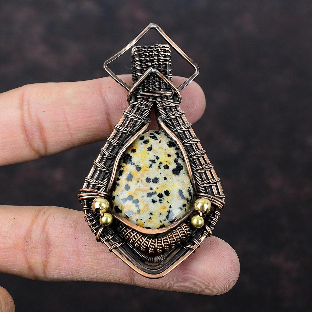 Dalmatian Jasper Pendant Copper Wire Wrapped Pendant Natural Gemstone Pendant Handmade Wire Wrap Jewelry Gift For Him Amazing Copper Jewelry