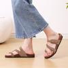 Fashion Crestar Mode Flache Clogs Sandalen für Damen Offene Zehen Korksohle Slipper mit Doppelschnalle Damen Dicke Sohlen Lässige Strand-Slipper