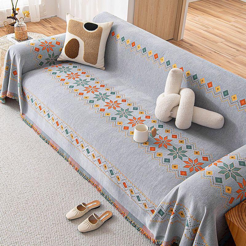 Bohemian Style Geometric Grid Couch Cover Chenille Material Anti Slip Cat Paw Sofa Cushion Four Season Universal Home Decoration
