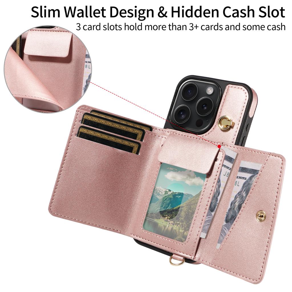 Wallet Shoulder Strap Phone Case For iPhone 16 15 14 13 12 11 Pro Max Fashion Lanyard Leather Card Slot Cover For 16 15 14 Plus