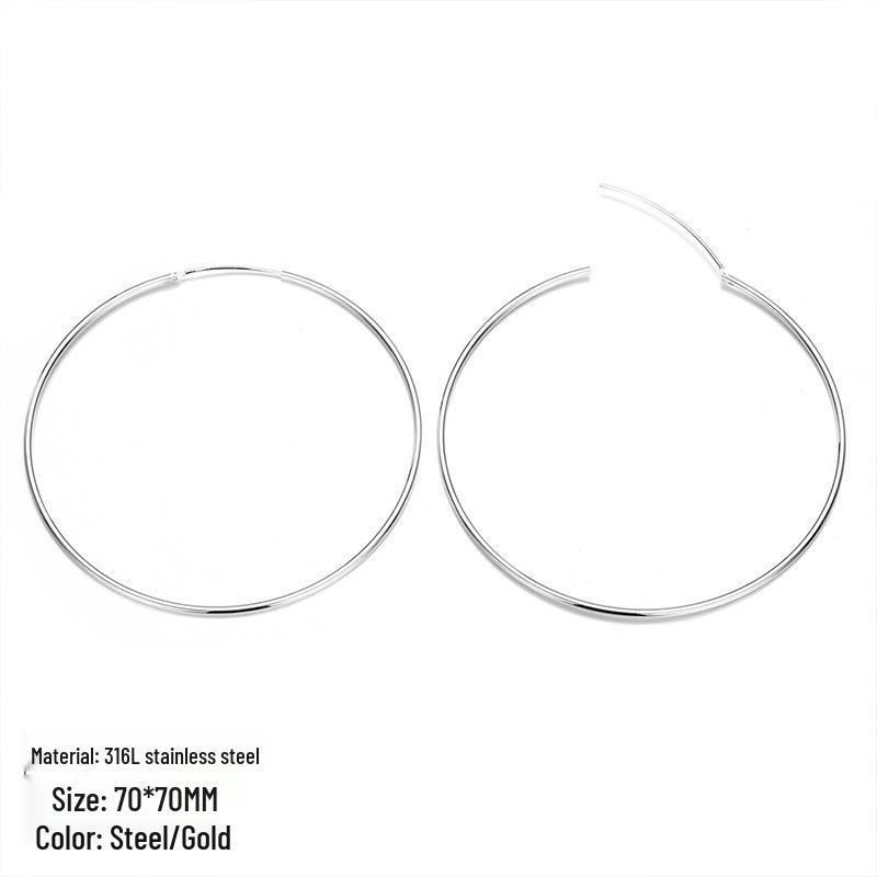 European Style Polished Stainless Steel Hoop Earrings for Women, Thin Small & Large Niche High-End Design Accessories.
