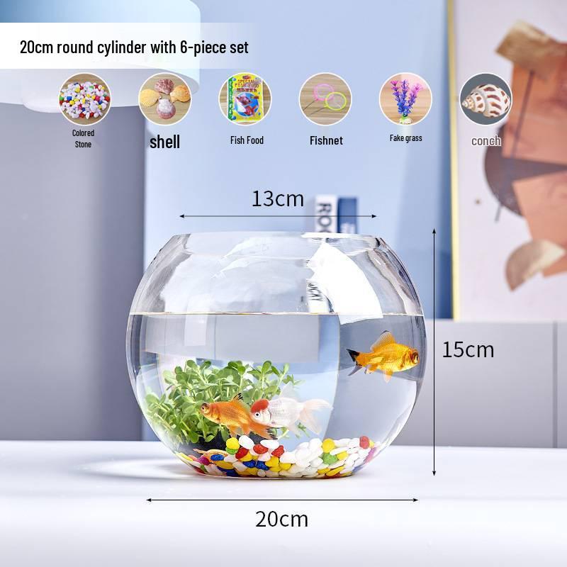 Jialei Dezhu Transparent Round Glass Fish Tank & Turtle Aquarium for Desktop Living Room