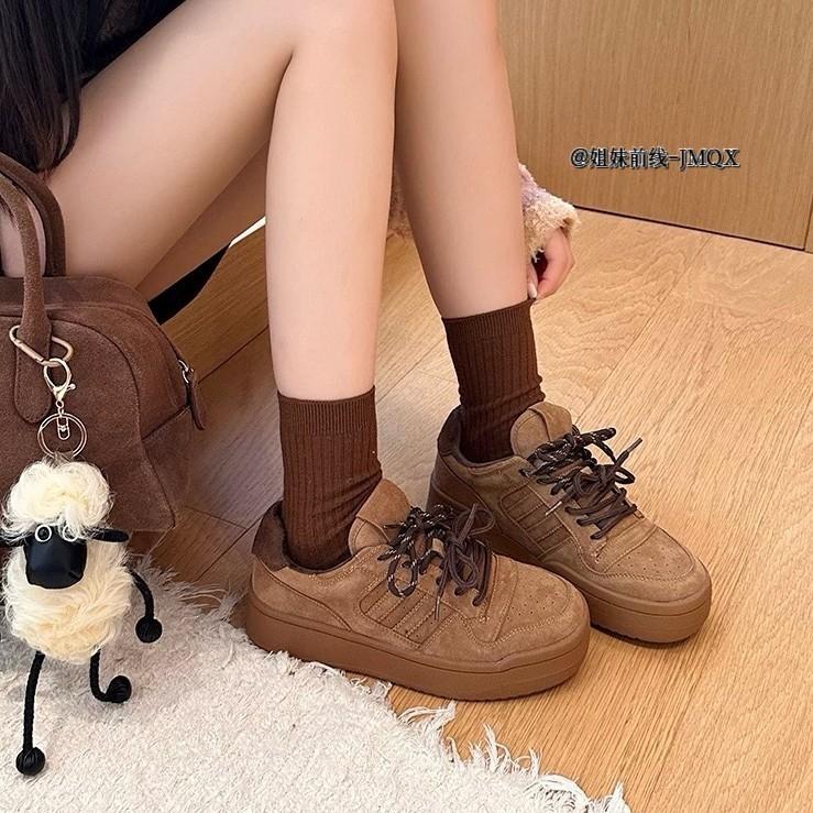 Retro classic sports shoes leather German training shoes women's winter new velvet fashion versatile platform casual shoes