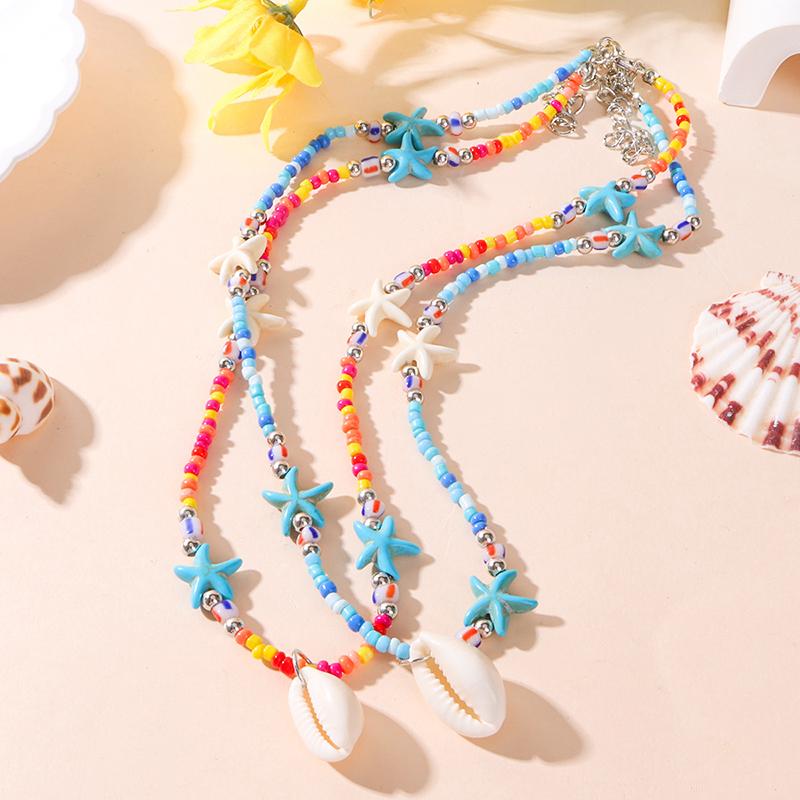 Bohemian Beach Shell Conch Beaded Necklace For Women Summer Ocean Style Seashell Starfish Pendant Choker Vacation Party Jewelry
