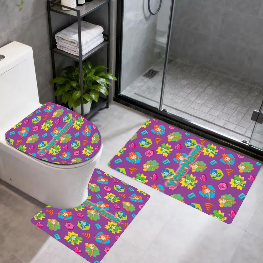 Fixies Customize Your Name Bathroom 3Piece Flannel Mat Set Bath Mat Set Toilet Coverushaped Foot Pad Gift Bathroom Decor