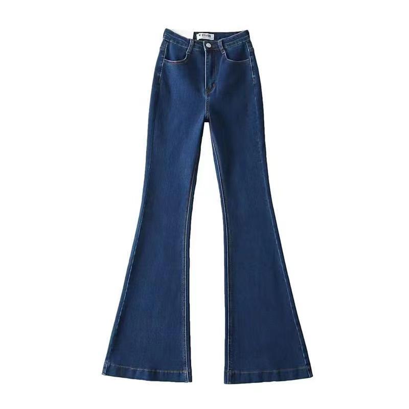 Korean Spicy Girl High Waist Flared Jeans: 2024 Spring/Autumn Elastic Slimming Skinny Trousers