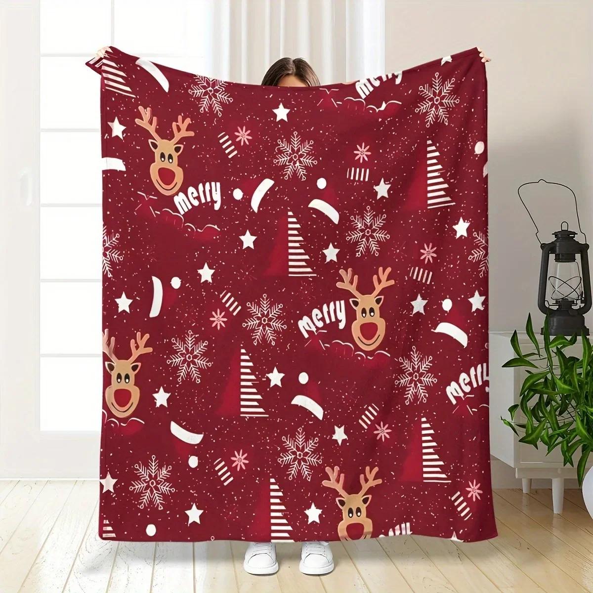 Luxury Red Christmas Tree Throw Blanket MultiStyle Festive Flannel Blanket for Couch Bed Decor Warm Soft Winter 100cm x 150cm