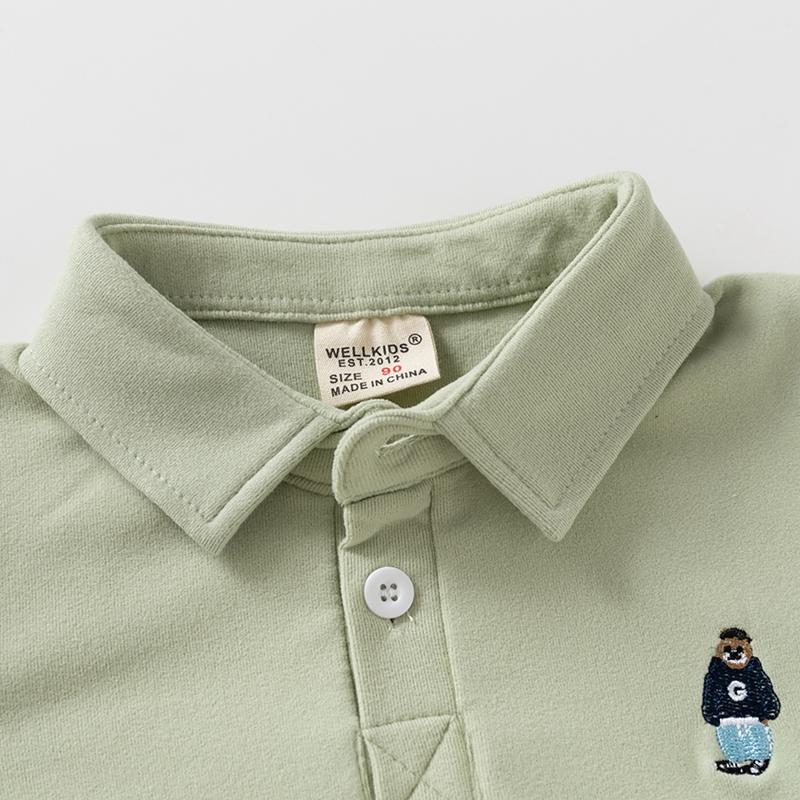 Kids Boys Polo Shirt Long-Sleeve Collared Pullover