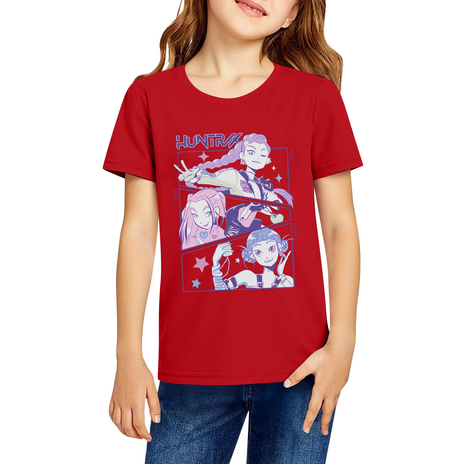 

Модная рабочая одежда с короткими рукавами и круглым вырезом, топы с принтом для детских летних топов 130 красный