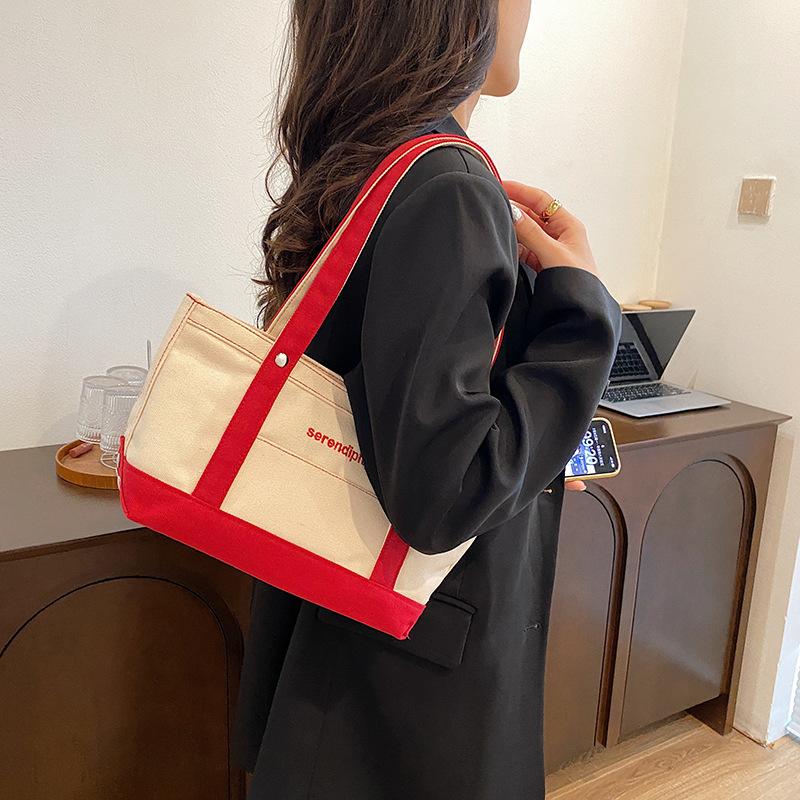 Fashion letter embroidery casual tote canvas bag 2025 new versatile texture shoulder bag bag