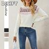 Suéteres Casuais Femininos DICFY com Gola Redonda e Manga Longa para Outono Inverno