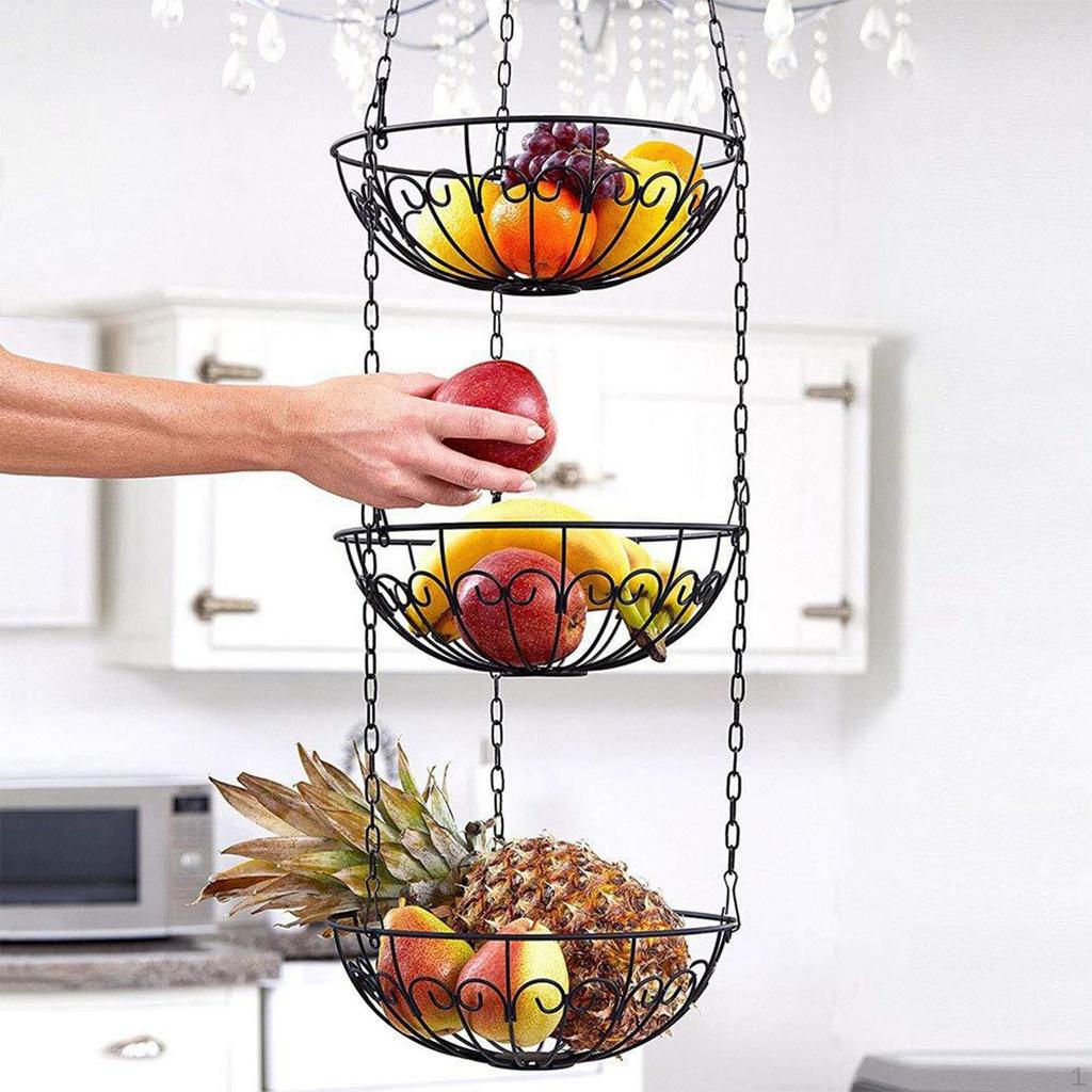 3 Tier Hanging Fruit Basket Rack Iron Wire Multifunctional Vegetable Storage Organizer
