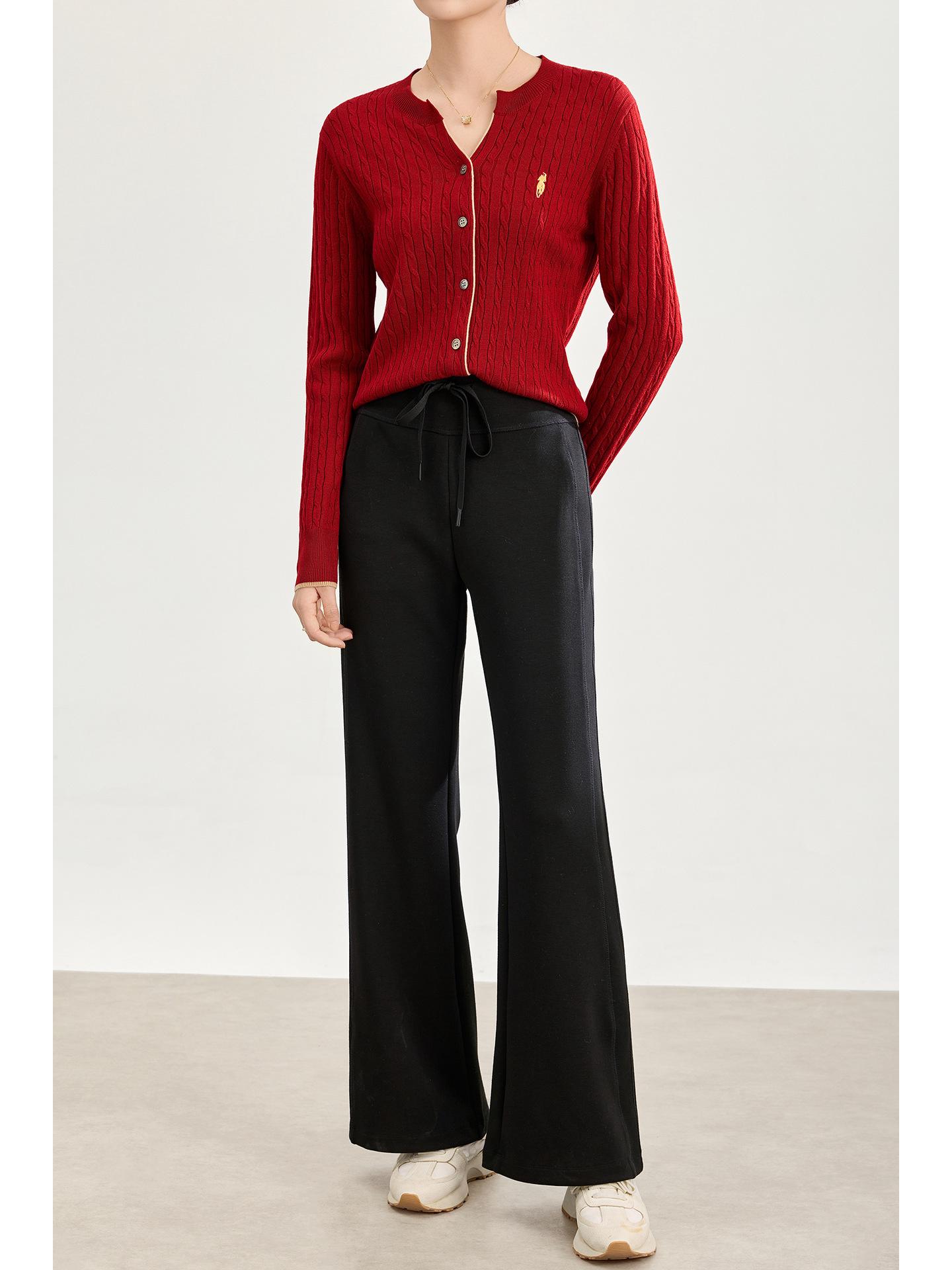 

Four-Way Stretch Cotton Blend Slim-Fit Flared Pants - Elastic Waist, Warm Wool, Casual Style M чёрный