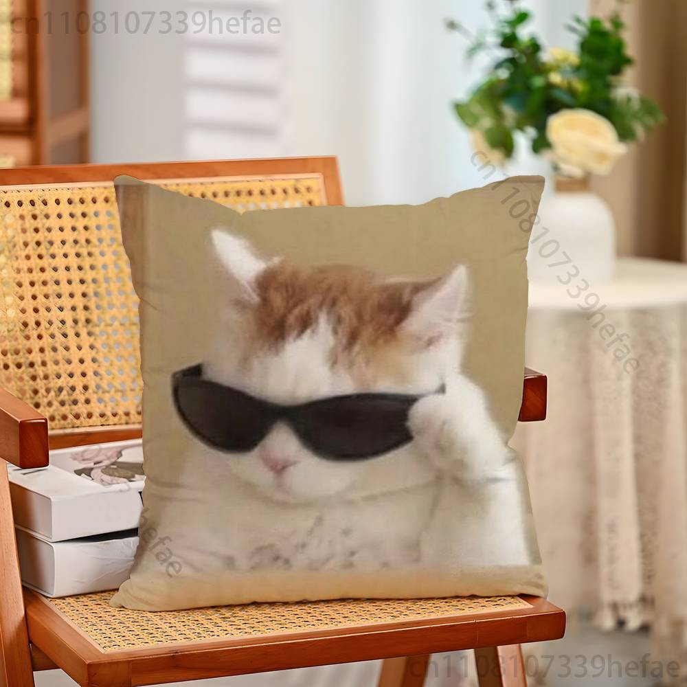 Cat Memes Funny Meme Print Polyester Pillow Case for Valentine Gift Home Sofa Cushion Cover Decoration Custom