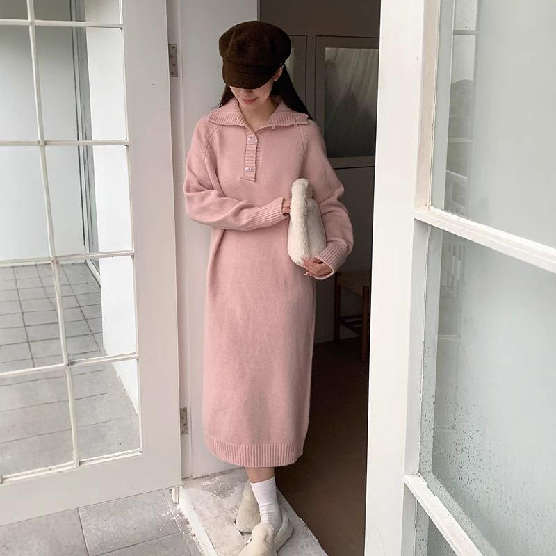 Gentle lapel loose lazy style new dress autumn and winter long knitted fashion versatile sweater