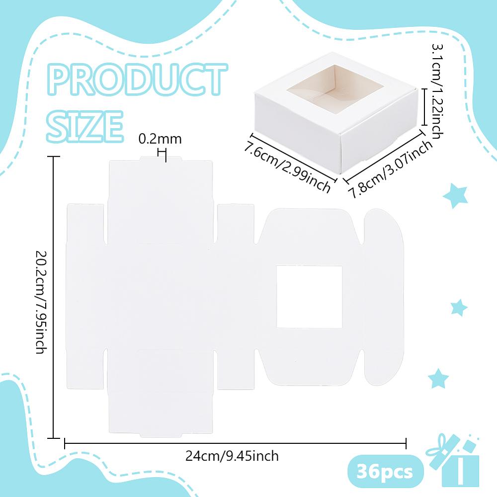 36pcs Paper Packaging Boxes with Plastic Window Square White 7.6x7.8x3.1cm