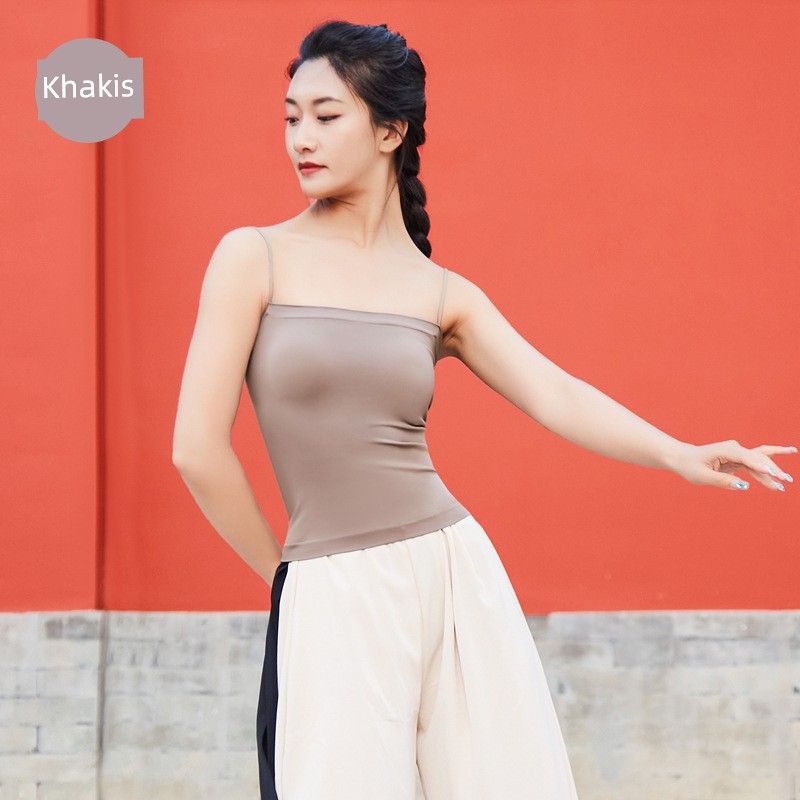 

Dance Sling Vest with Chest Pad Ballet Practice Clothes Women s Modern Dance Classical Dance Inner Wear Yoga Beauty Back Intimates Long-khaki All yards