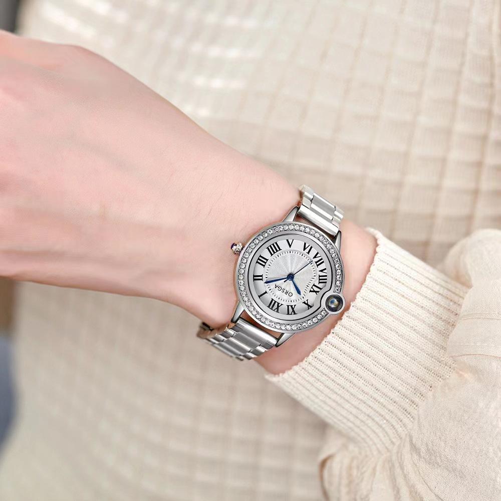 Ladies Watches Exquisite Design Stainless Steel Roman Diamond Waterproof Fashion Luxury Quartz Watch