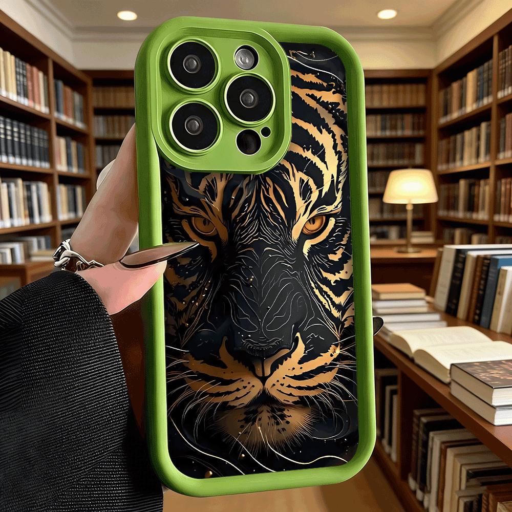 Golden Tiger Face Soft TPU Phone Case for iPhone 17 16 15 14 13 12 11 Pro Max Plus Shockproof Anti-Slip Cover