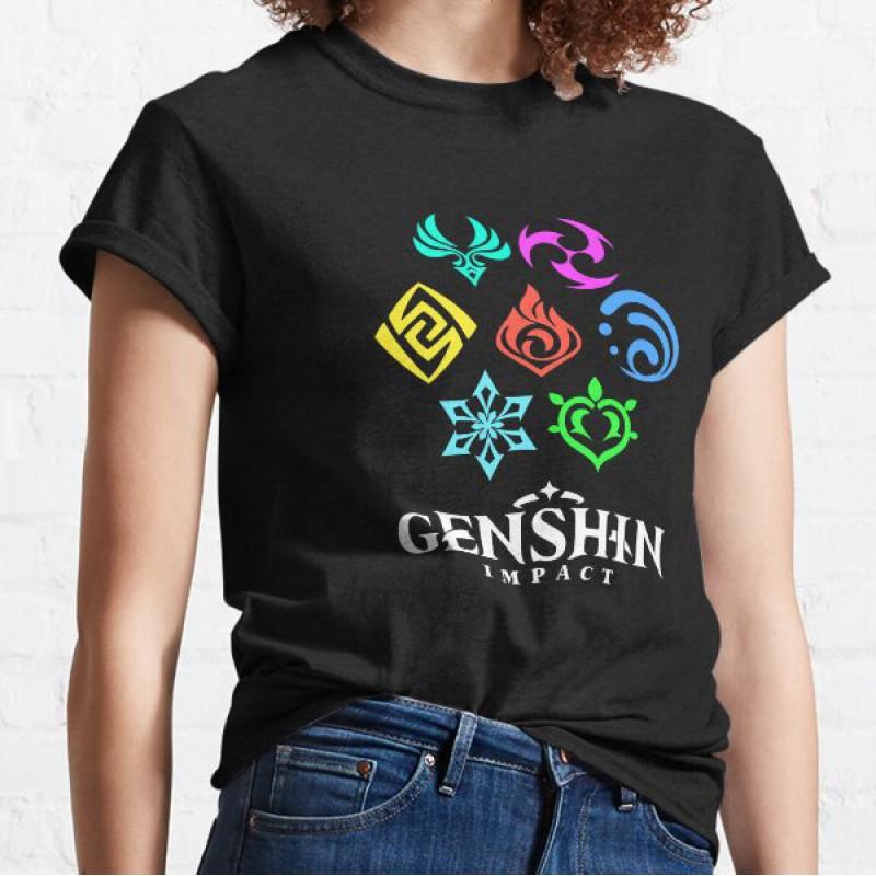 Hu Tao Shenhe Yelan Baizhu Xianyun Anime T-Shirt Cotton Printed Loose Fit Casual Top