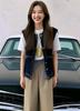 Navy Blue Contrast Stitching Loose Casual Vest