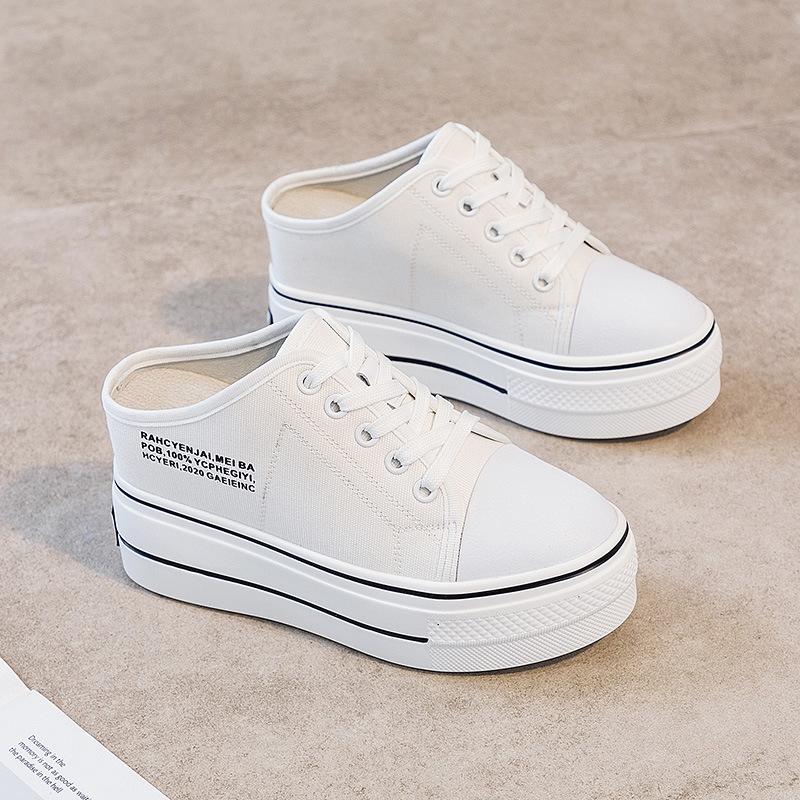 Fashion 8CM Canvas Shoes Women Chunky Sneakers Comfortable Hidden Heels Hollow Platform Wedge Breathable Slippers Summer Shoes