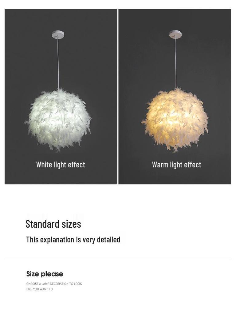Bílý peříčkový kulový lustr - Kreativní dekorativní osvětlení pro ložnice a obývací pokoje.