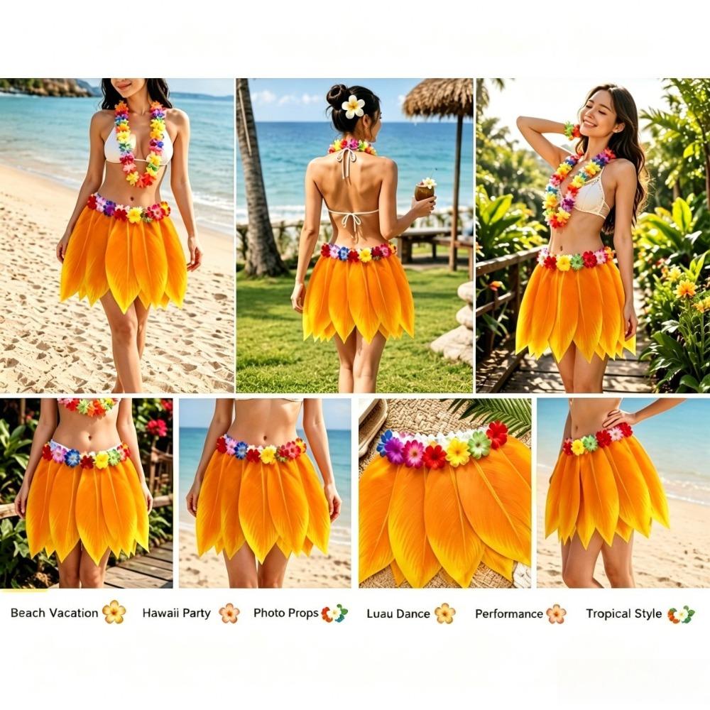 5Pcs Simulation Leaf Complete Dance Outfit Unisex Beach Party Wear Hawaiian Themed Events