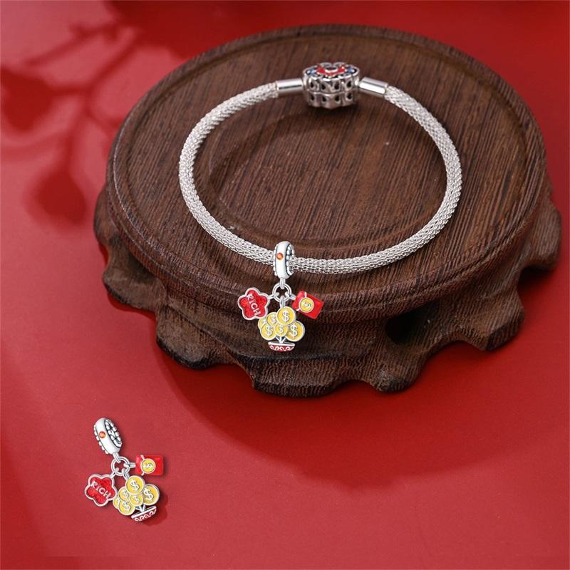 Copper Chinese Knot Gold Ingot Squib Charms New Year'S Traditional Beads Fit Pandachoriginal Bracelets Diy Jewelry Gift