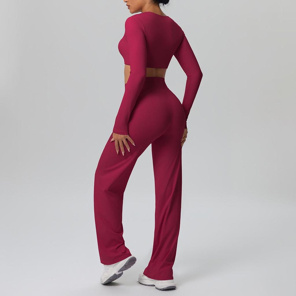 Cross-New Tight Sportswear Set: Chest-Pad Top & High-Waist Wide-Leg Pants for Running, Fitness & Yoga