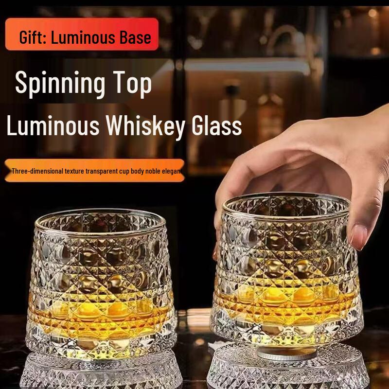 Elegant Snowflake Relief Liquor Glasses with Rotating Base & Luminous Coasters - Set of 4