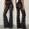 Women 's Gothic Flare Pants Sheer Lace Leggings High Waist Bell-Bottoms Trousers Streetwear