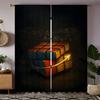 Set Of 2 Rubik Cube Printed Curtains Pole Bag Christmas Decorations Home Room Curtain Polyester