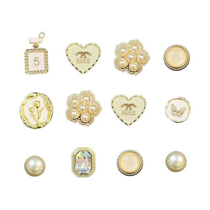 

12 шт. Набор роскошных шармов для обуви Аксессуары Пряжка для обуви с отверстиями Золотая бусина Цветок Серия с бриллиантами DIY Украшения для обуви Женский Подарок для девочки