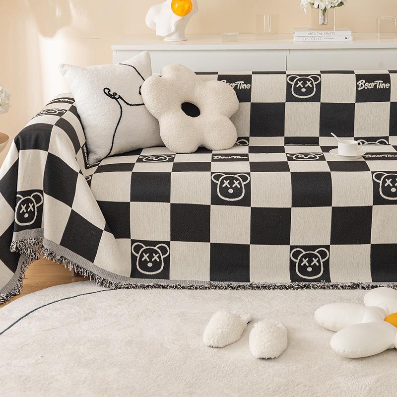 Anti-Scratching Chessboard Plaid Sofa Towel Sofa Cover Cloth Four Seasons Universal Sofa Cushion Sand Straight Row Cover Blanket One-Piece Cushion