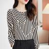 Silk shirt women's long-sleeved new spring mulberry silk top striped shirt