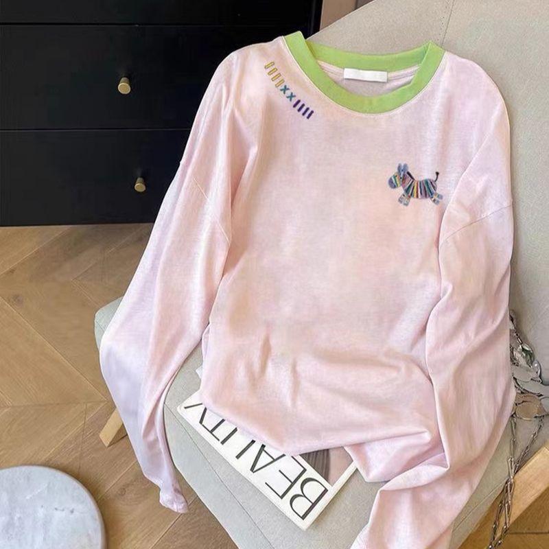 

Plus-Size Snowflake Cotton Lightweight Long-Sleeve T-Shirt with Pony Print for Women, Spring and Autumn, Loose Fit, Slimming, Sweet Style Top Pink M Code Recommendation 40-52.5kg