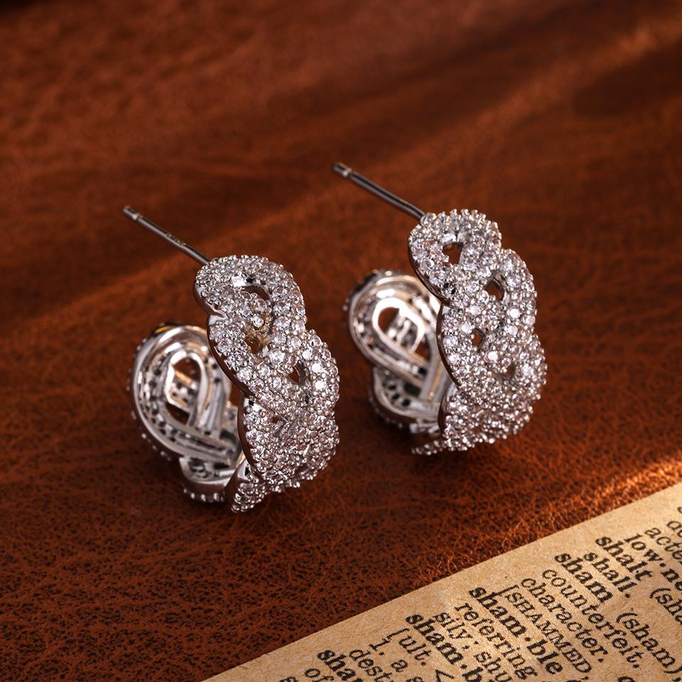 ZAKOL Buling Cubic Zirconia Link Chain Hoop Earring for Women Link Twist Geometric Fashion Ear Accessories Party Zircon