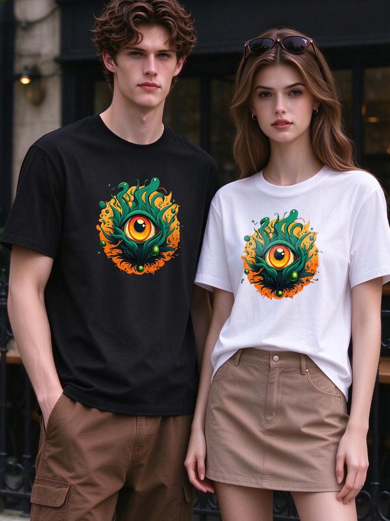 Unisex T shirt Cool Eye Print Casual Streetwear Comfy Summer Short Sleeve Top