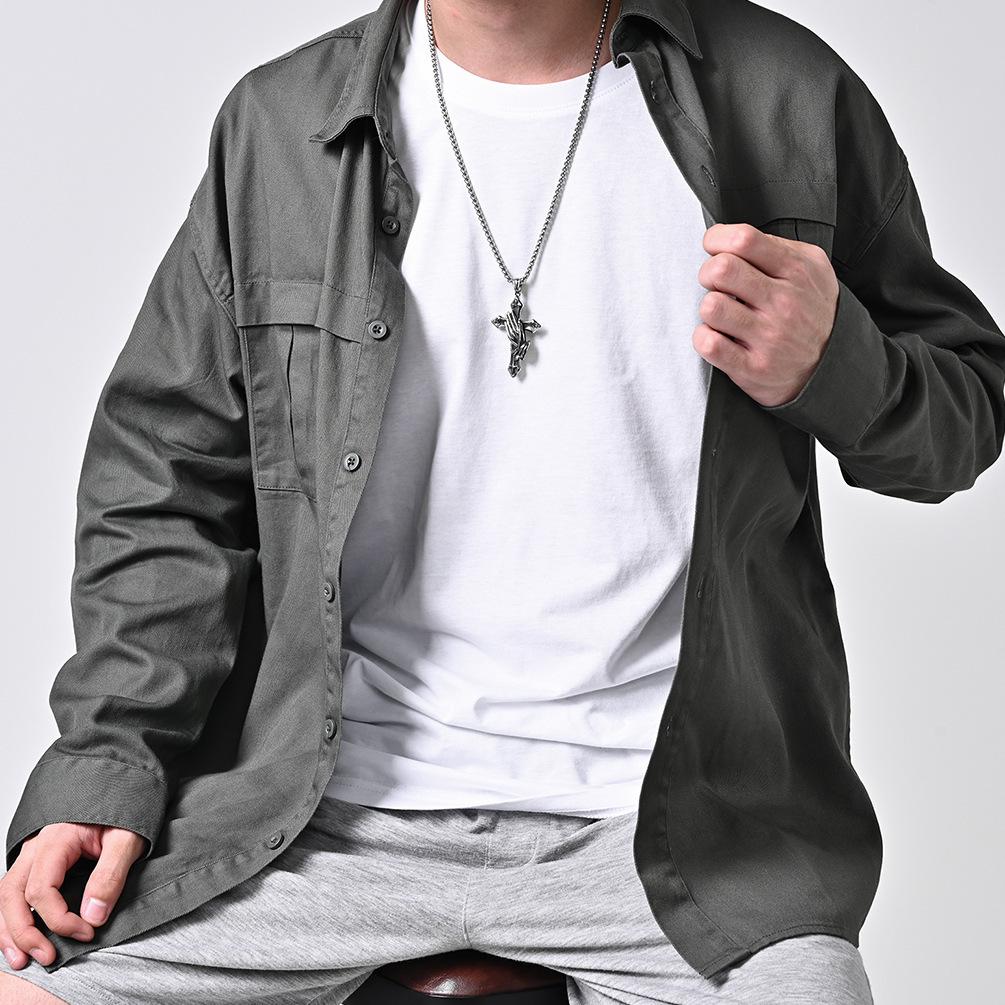 1Pc Jewelry European and American Retro Style Prayer Hand Stainless Steel Cross Necklace Personalized Niche Pendant