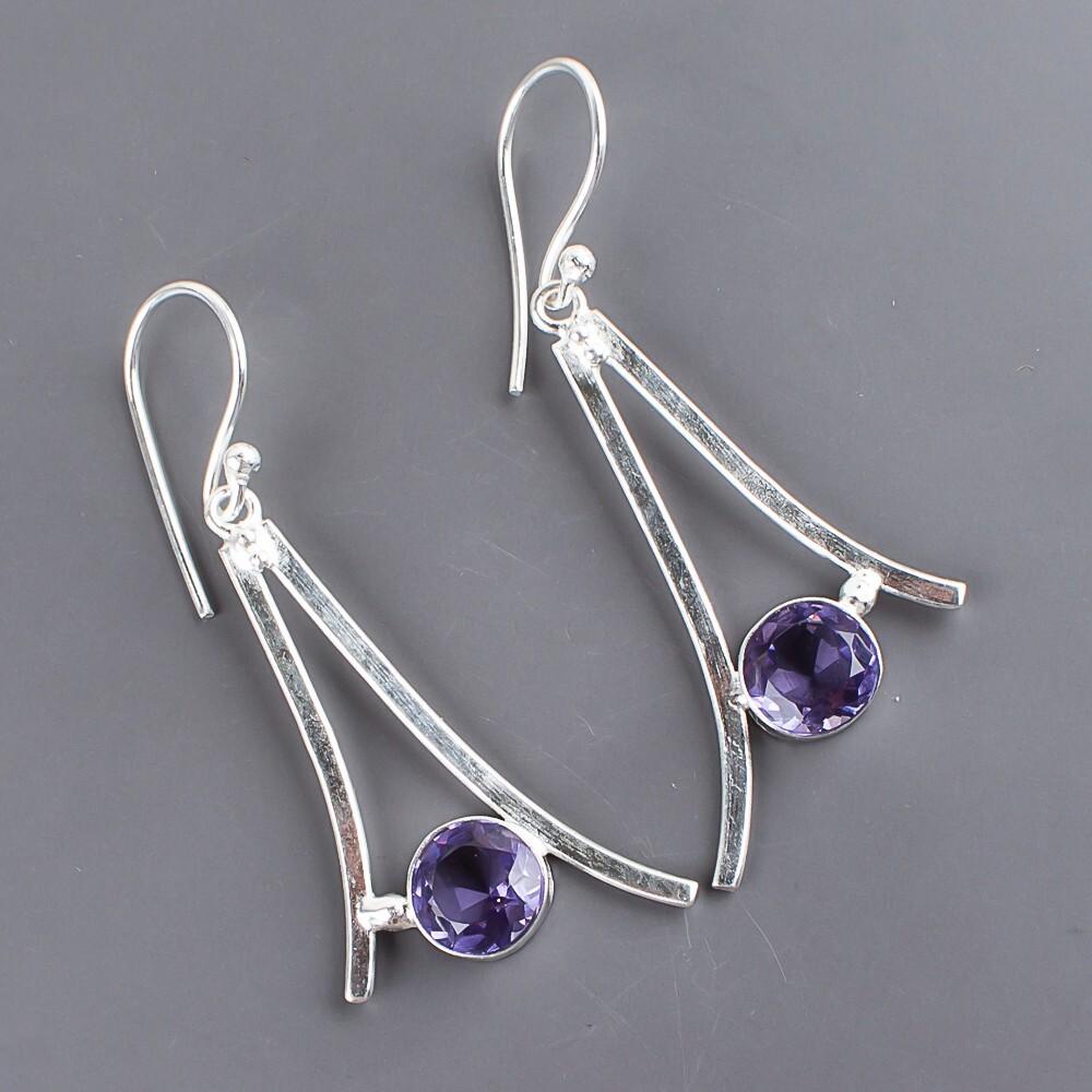 Iolite Gemstone 925 Sterling Silver Jewelry Handmade Earrings1.45" Birthday Gift EE-66-8